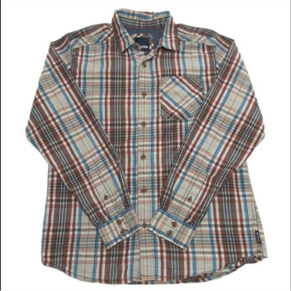 Prana Button Up Plaid Shirt Mens Medium - Picture 5 of 13